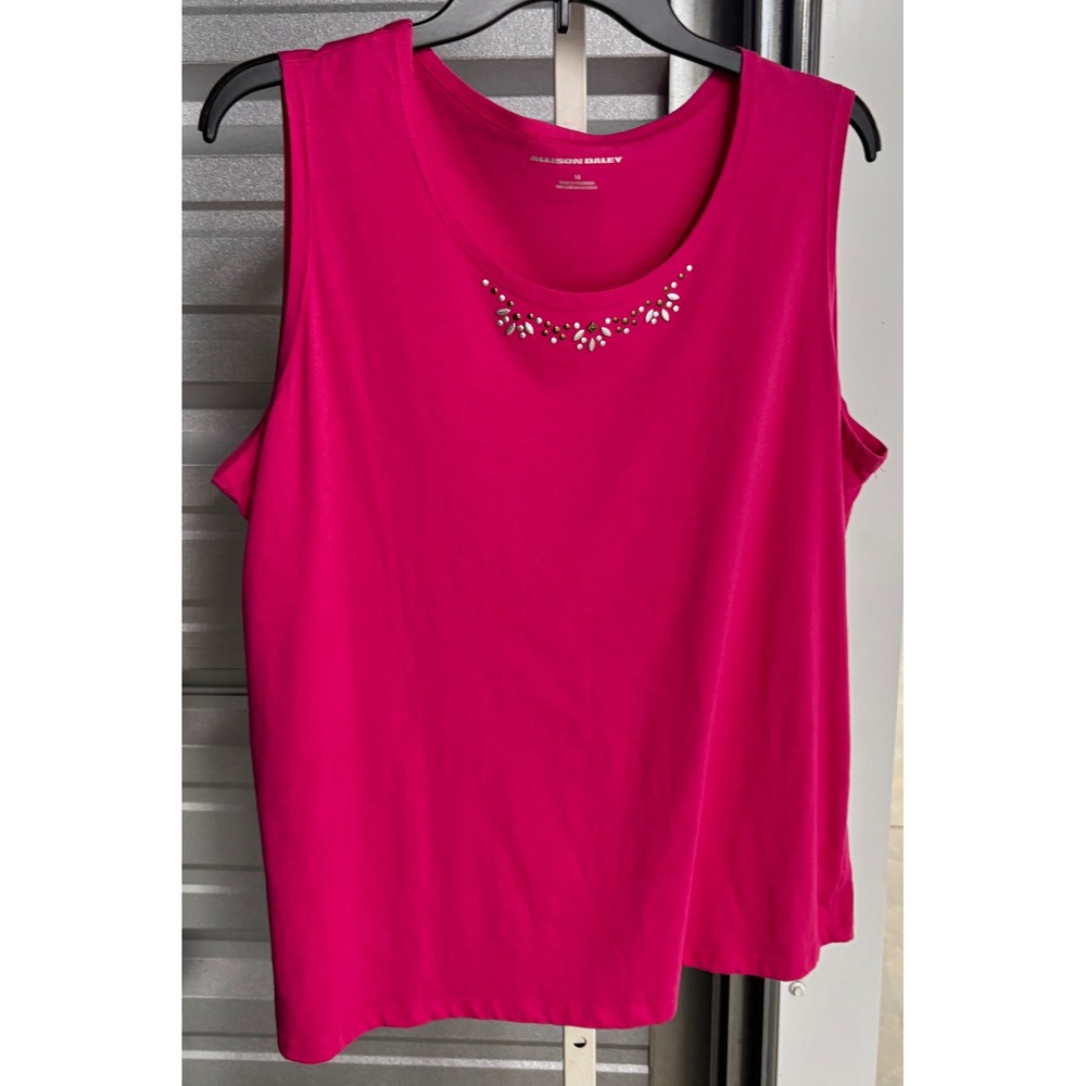 Allison Daley Womens Fuchsia Pink Beaded Scoop Neck Sleeveless Knit Tank Top 18